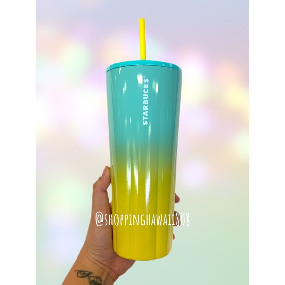 Starbucks Teal Yellow ombré gradient tumbler cup